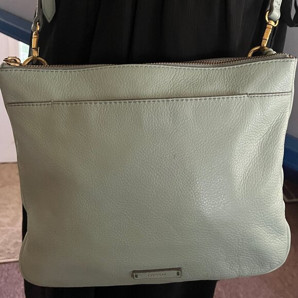 FOSSIL VINTAGE MINT GREEN PEBBLE LEATHER CROSSBODY/SHOULDER BAG KEY GOLD TONE HD - Picture 7 of 9